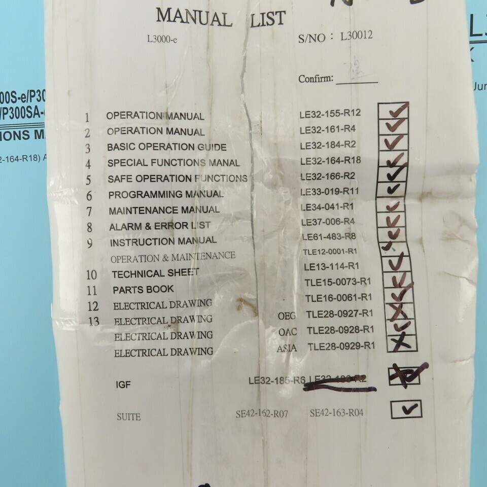 Okuma Genos L Series L3000-e Maintenance Operations Catalog Manual Bundle