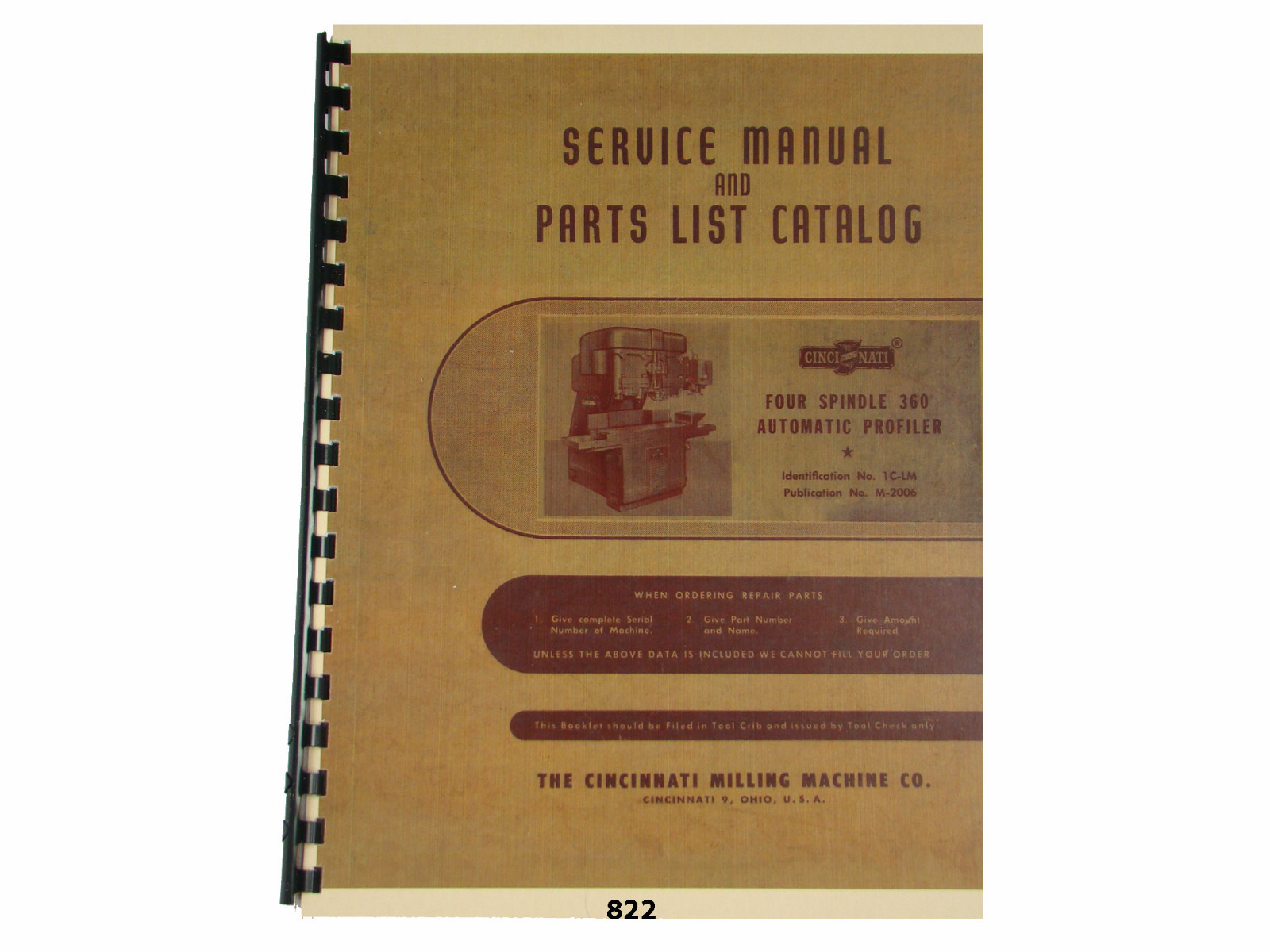 Cincinnati Four Spindle 360 ProfilerType OT Service Manual & Parts List *822