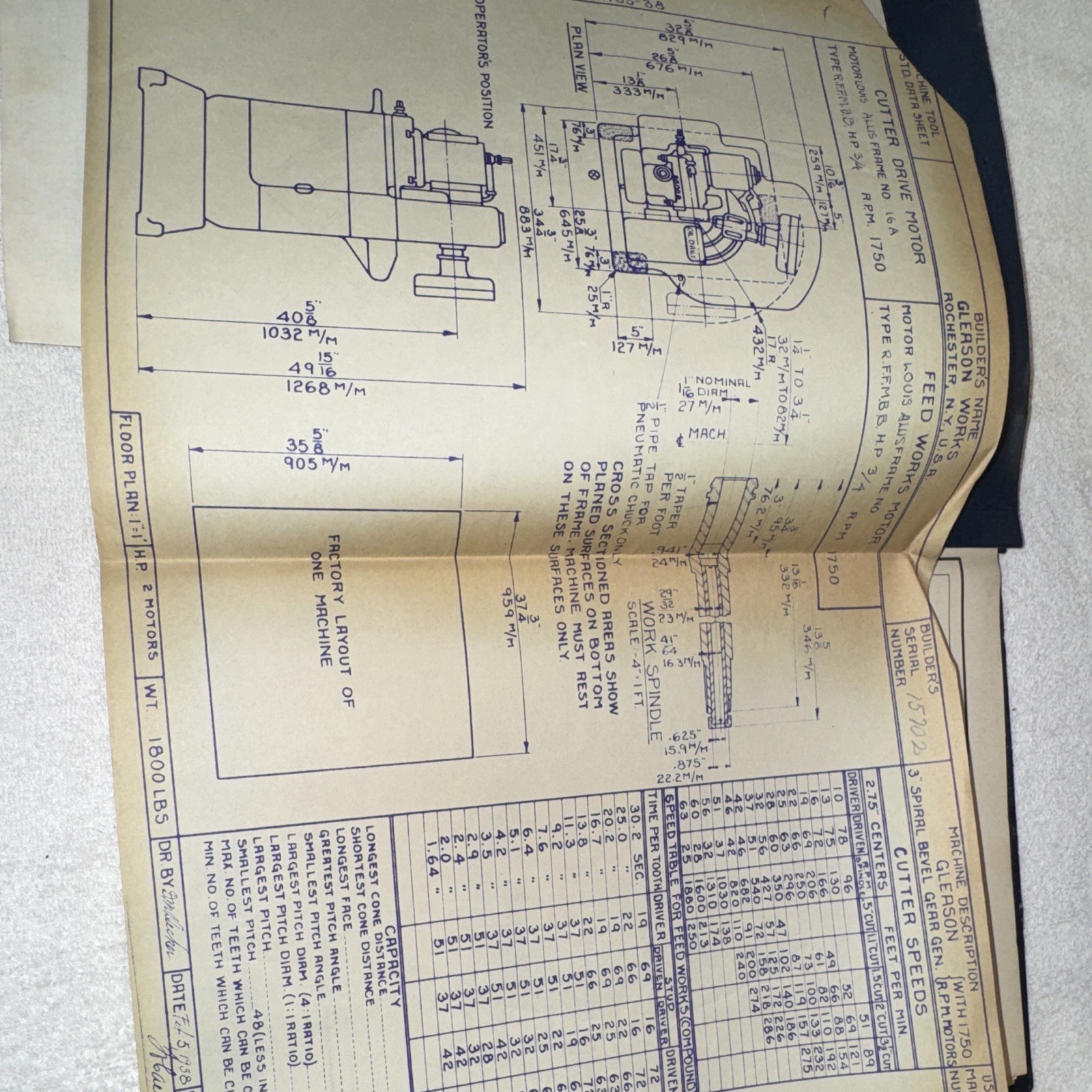 1939 Gleason 3” Straight Bevel Gear Generator Operating Manual G3W-775B