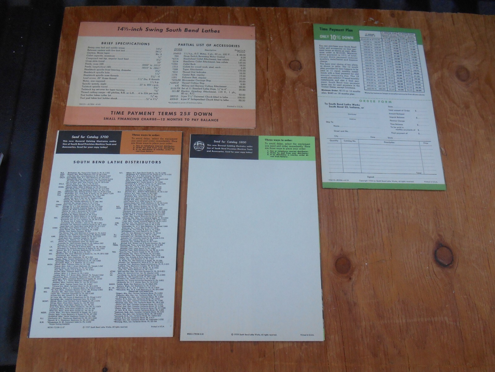 Vintage South bend lathe mailers, flyers, brochures, lot of 4, New