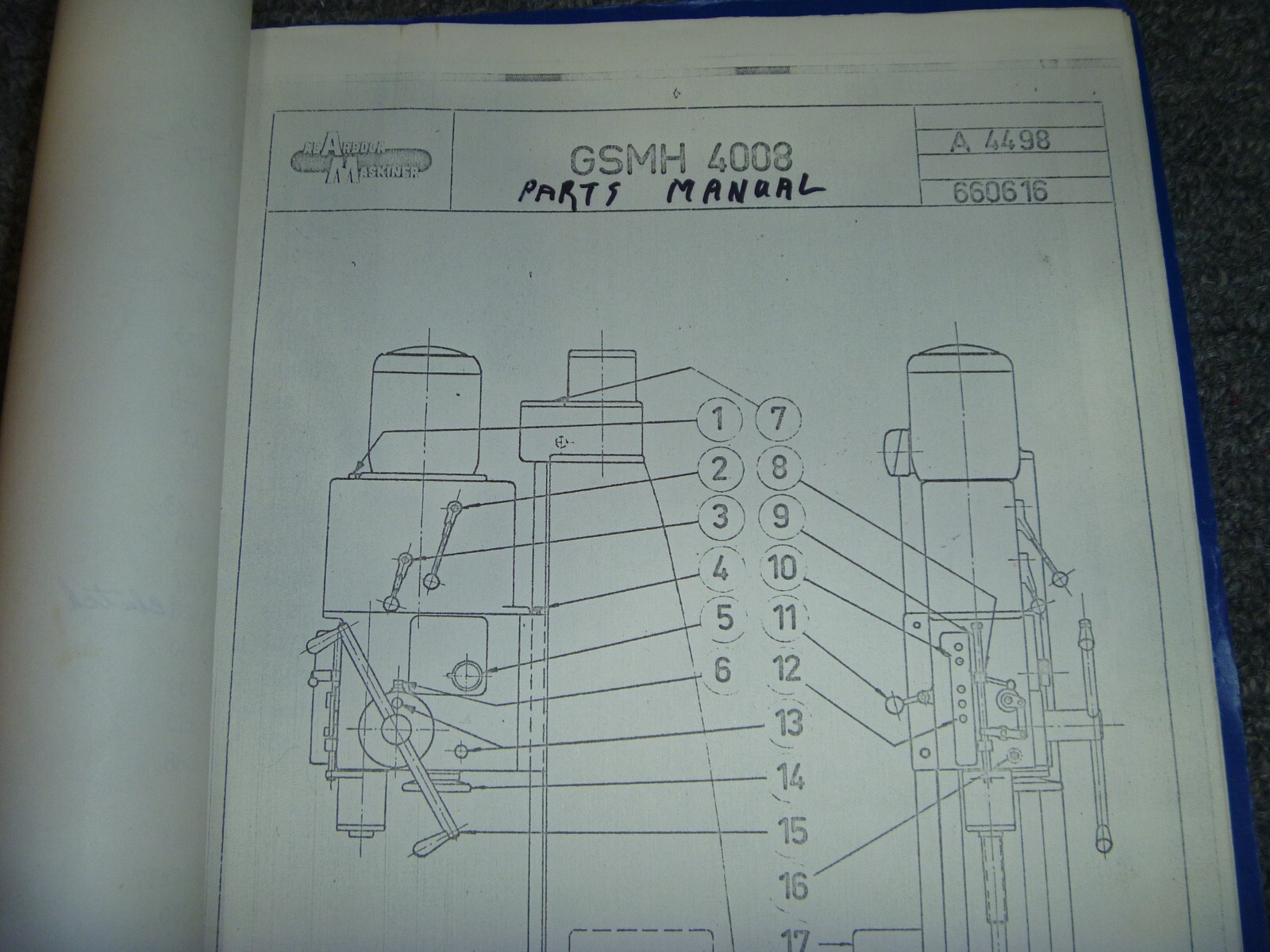Arboga Maskiner GSMH 4008 Radial Drill Machine Parts Catalog Manual