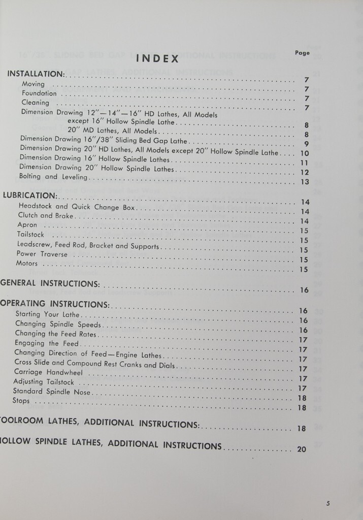 Leblond 12″, 14″ 16″ 16/38 20″, Lathe, 125 Pg, Instruction and Parts Manual COPY