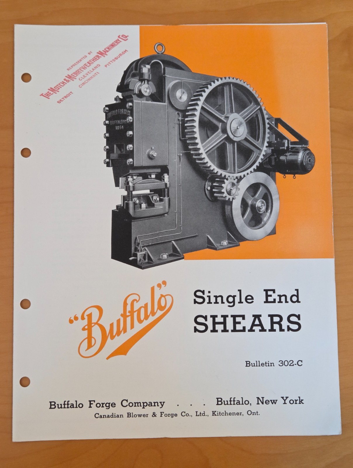 BUFFALO FORGE COMPANY SINGLE END SHEARS SALES BULLETIN 302-C