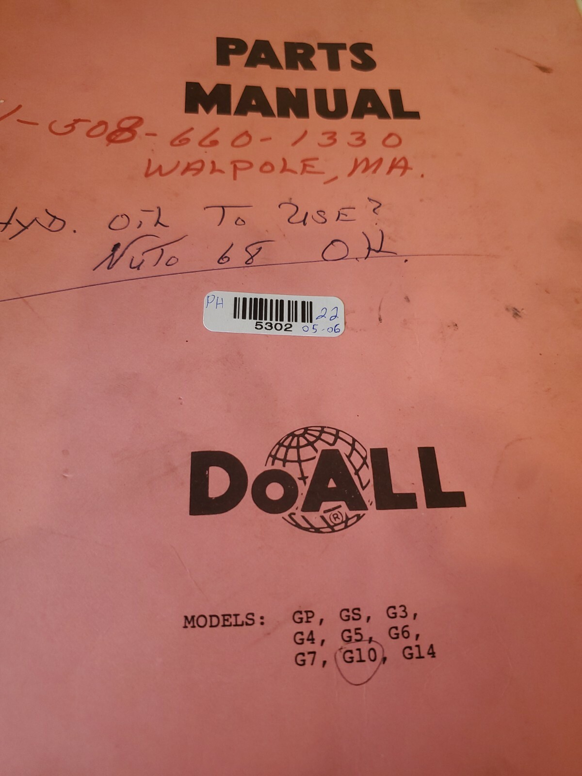 DoAll Surface Grinder Parts BOOK GP GS G3 G4 G5 G6 G7 G10 G14 *IN*STOCK* USA*