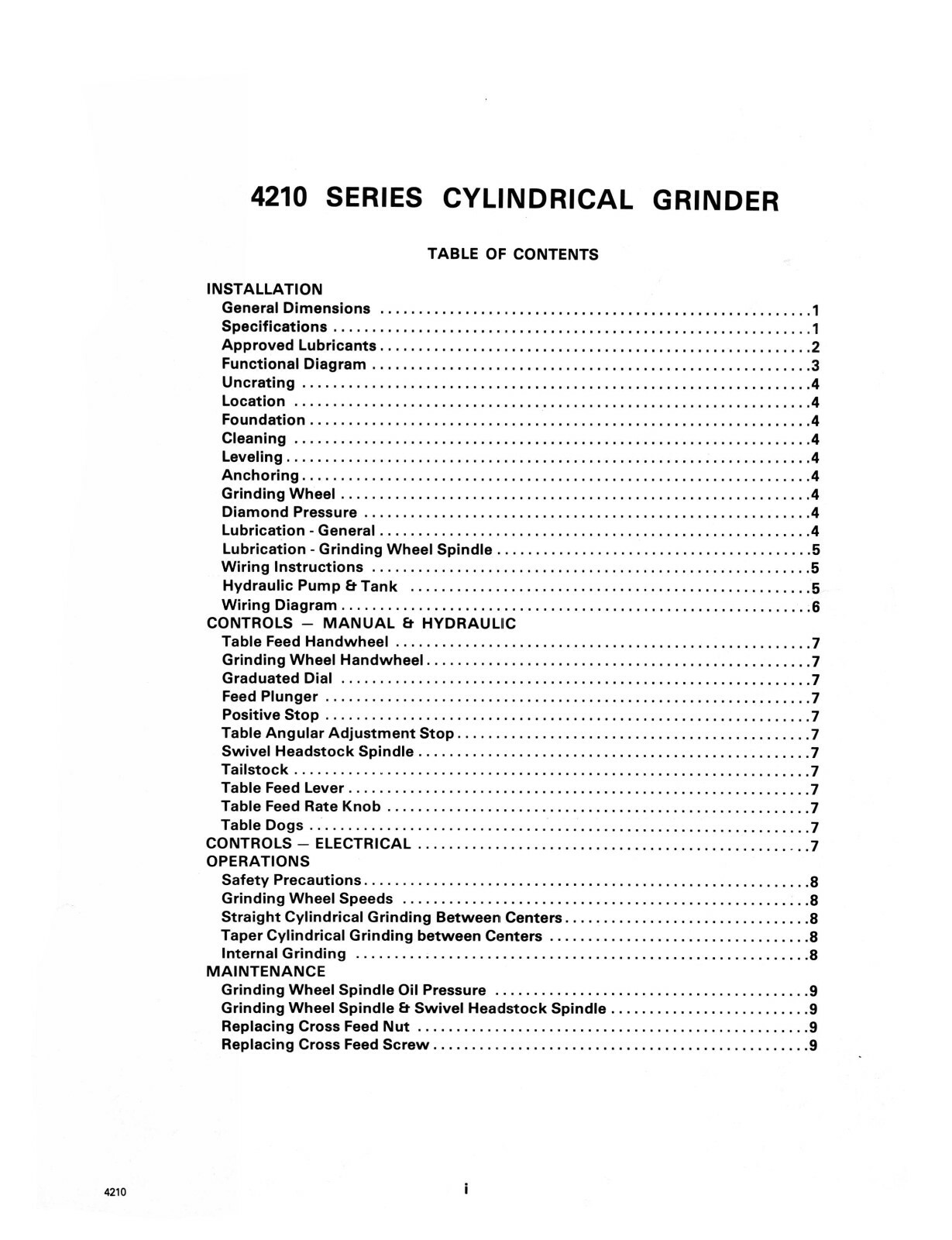 Clausing 4210 Series Hydraulic Surface Grinder Instruction & Parts Manual #1850
