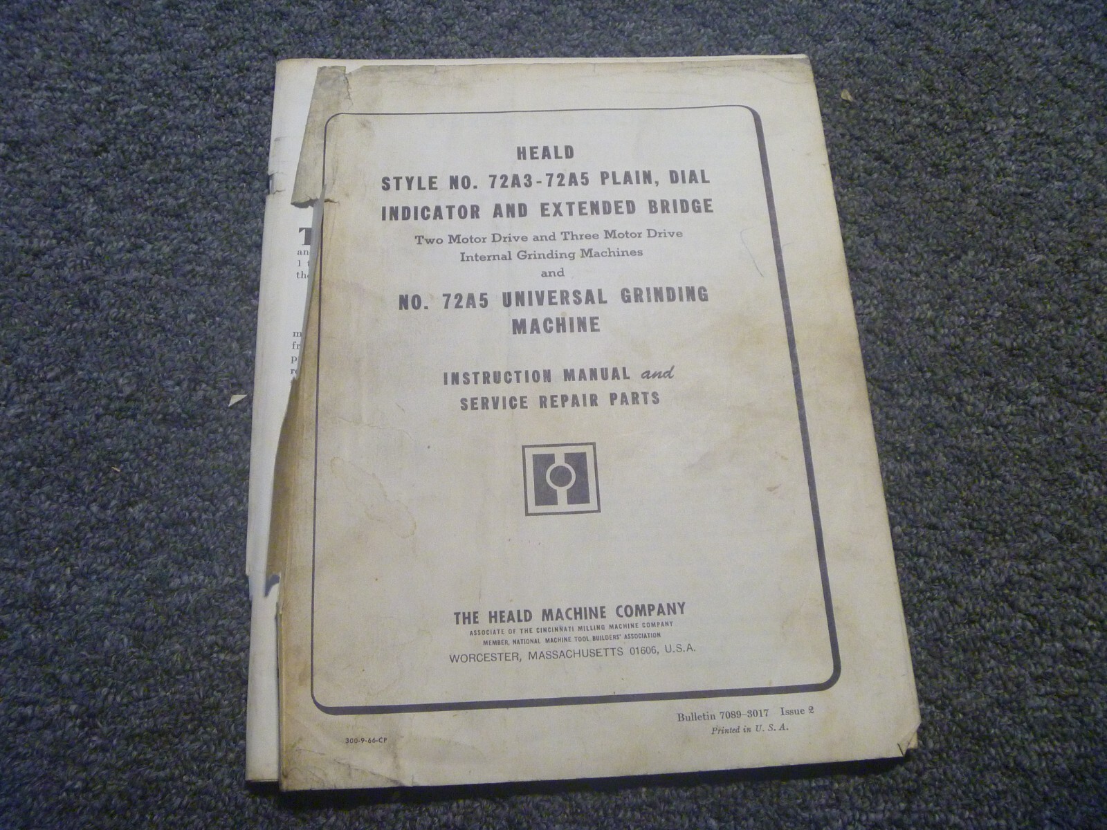Heald 72A3 72A5 Grinding Machine Parts Catalog & Operator Instruction Manual xz