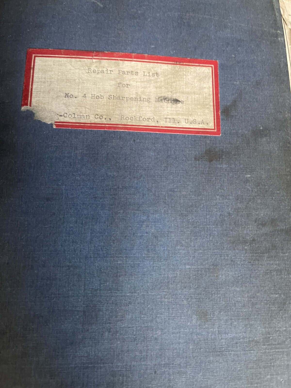 Repair Parts List for No.4 Hob Sharpening Machine Barber-Colman