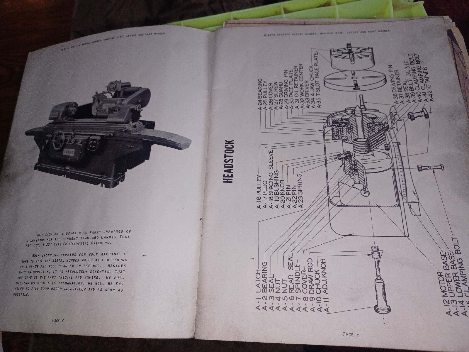 LANDIS TOOL PARTS LIST BOOK CATALOG MANUAL 14 18 22″ Type CH GRINDING MACHINES