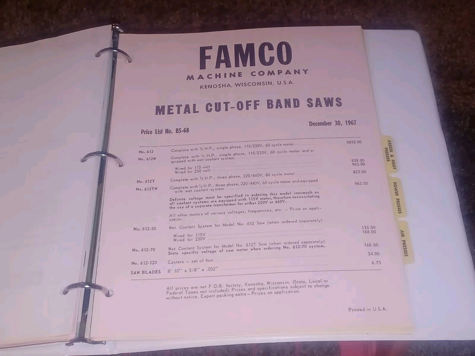 FAMCO MACHINE CO CATALOG CATALOG LOT MILLING MACHINE SQUARING SHEARS PRICE LISTS