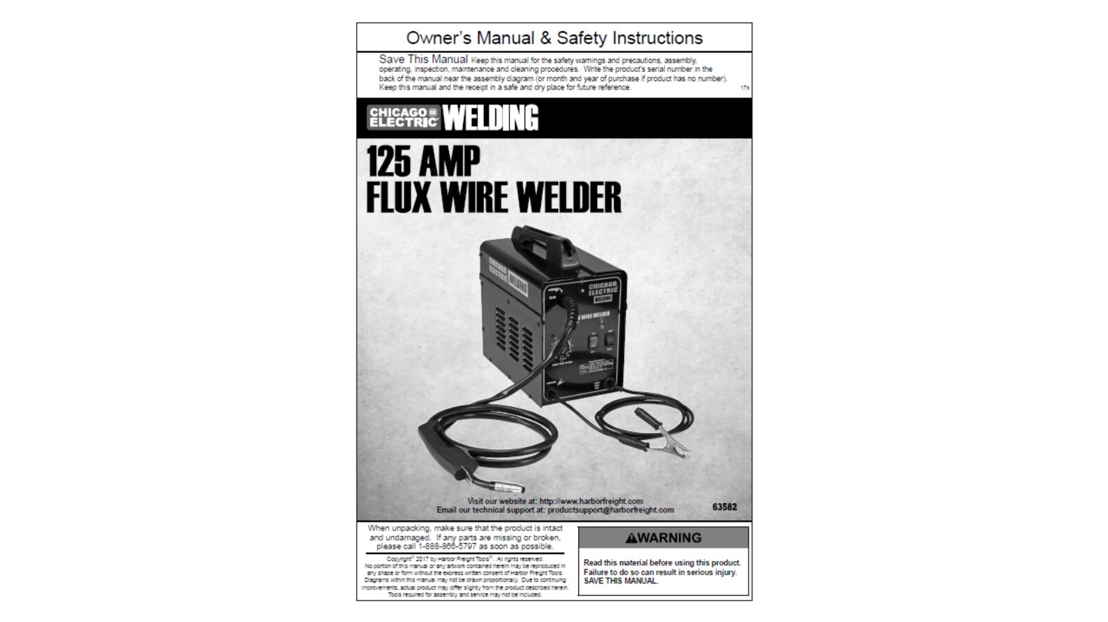 Chicago Electric 125 amp Flux Wire Welder Owner’s Manual Welder’s Guide Reprint