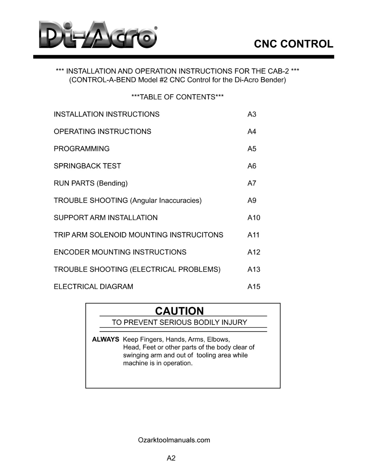 DI-ACRO Nos. 6 & 8 Power Bender CNC Operator Electrical Instruction Manual 1562