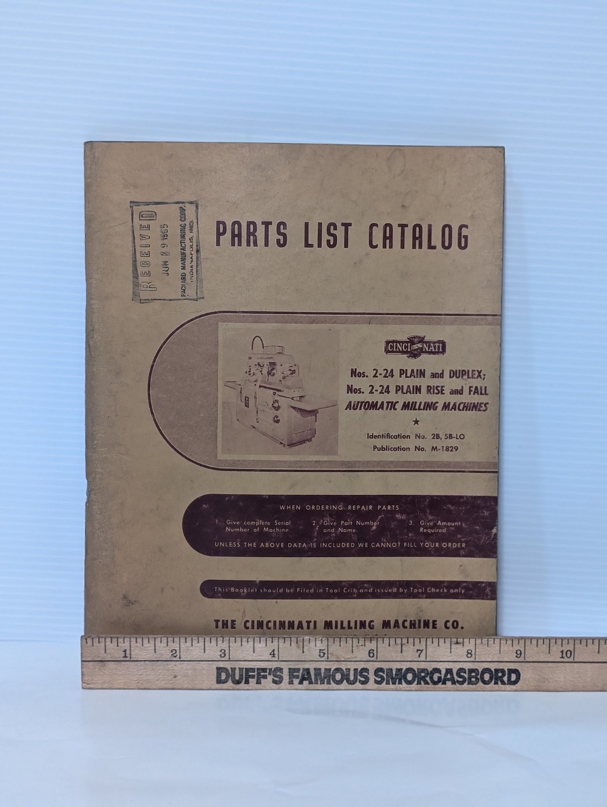 Cincinnati Milling 2-24 Plain & Duplex & 2-24 Rise & Fall Parts List Catalog