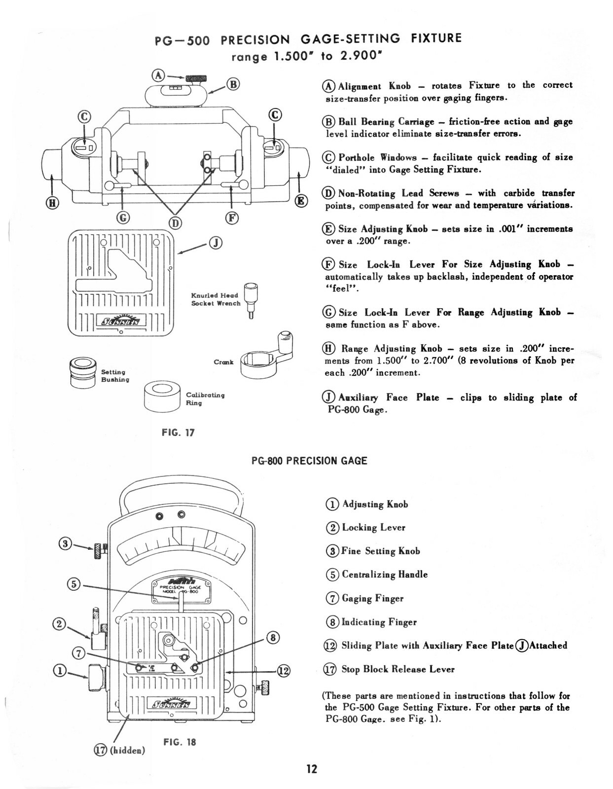 Sunnen Precision Hole Gaging Equipment Operating Instructions Manual #1670