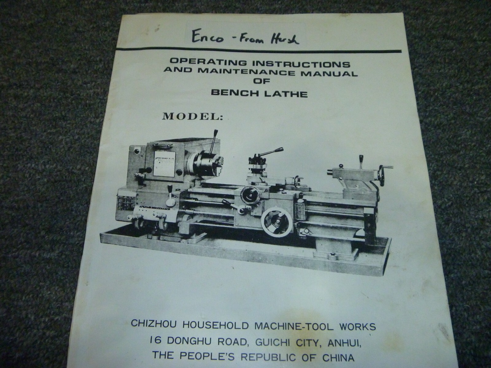 Enco Model 12×36 Bench Lathe Owner Operator & Maintenance Manual