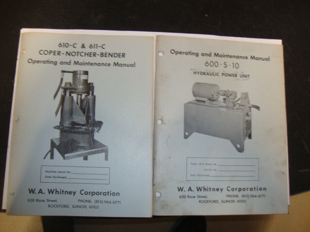 wa whitney 610-611 cope/notch/bend press and power unit 600 s10