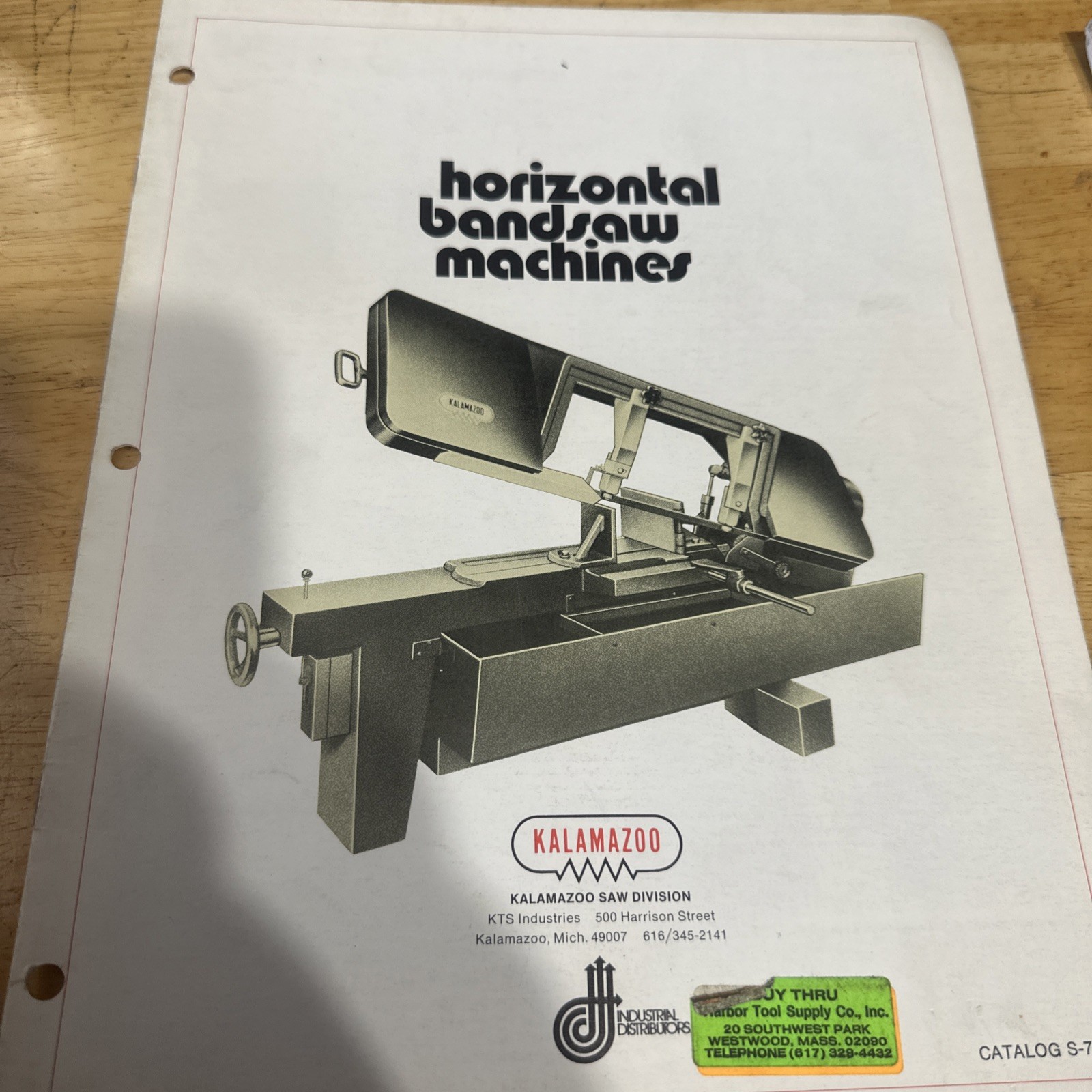 Kalamazoo Horizontal Bandsaw Machines Model 7A Manual