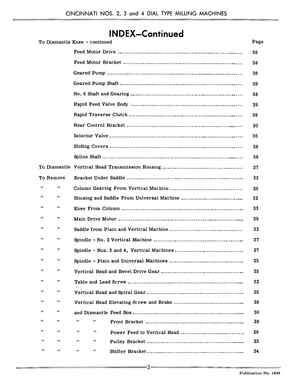 Cincinnati 2, 3, and 4 Dial Type Milling Machines LL Service Parts Manual 1305