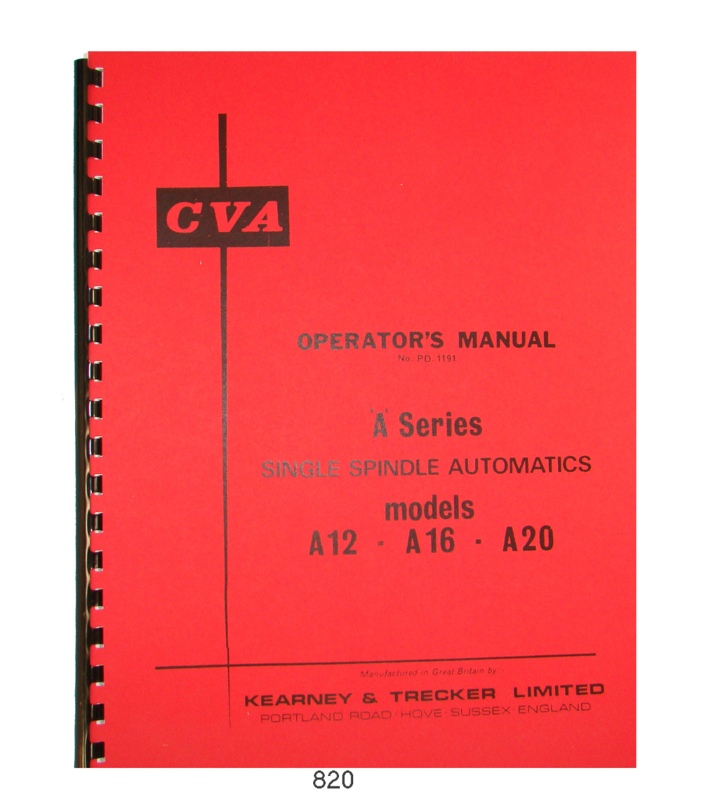 CVA A12, A16, A20 Auto Screw Machine Lathe Operator Manual #820