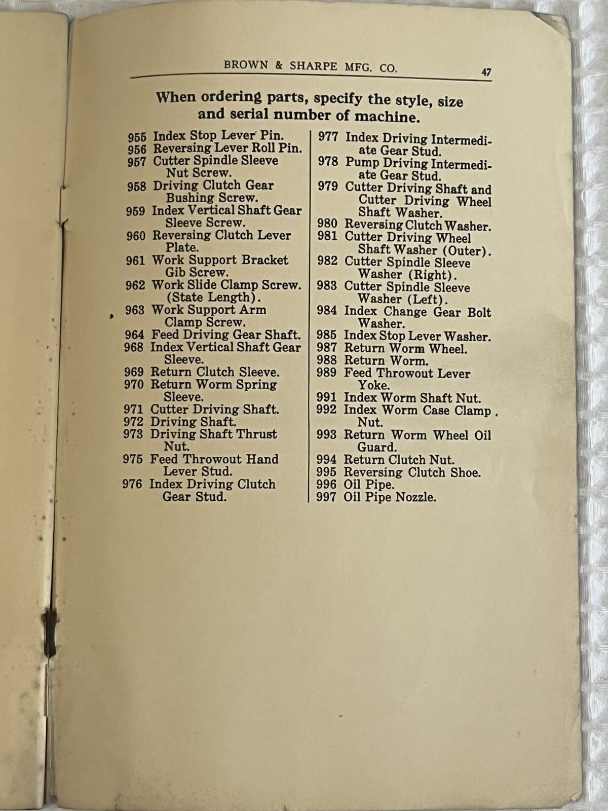 Brown & Sharpe Automatic Spur Bevel Gear Cutting Machine Operator Manual