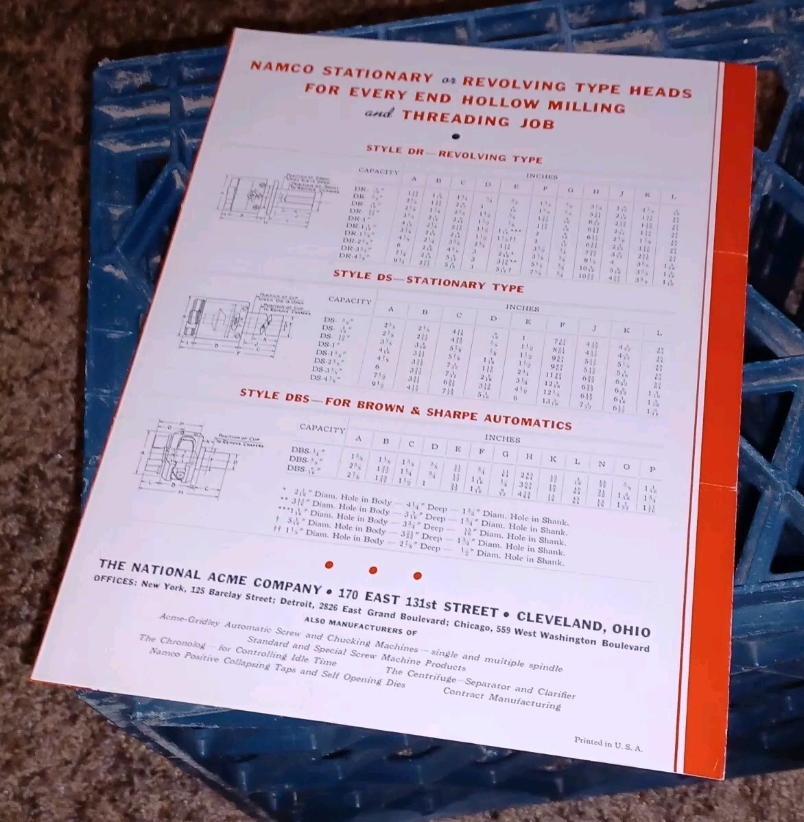 VTG National Acme Co HOLLOW MILL END TURNING FORMING Tool SALES CATALOG FLYER