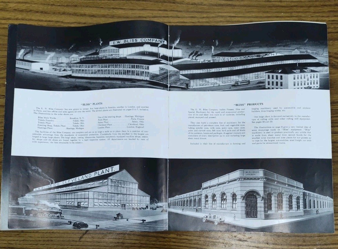 E.W. Bliss Co. Antique Metalworking Machines Catalog Presses Vintage Industrial