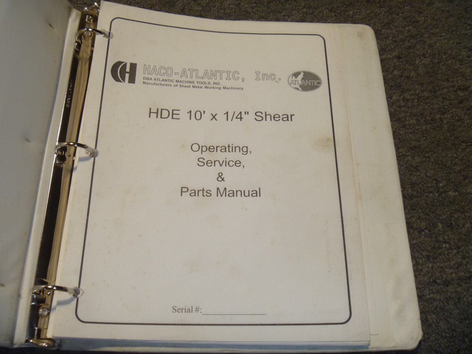 Haco-Atlantic HDE 10′ x 1/4″ Shear Parts Catalog Operator & Service Manual xz