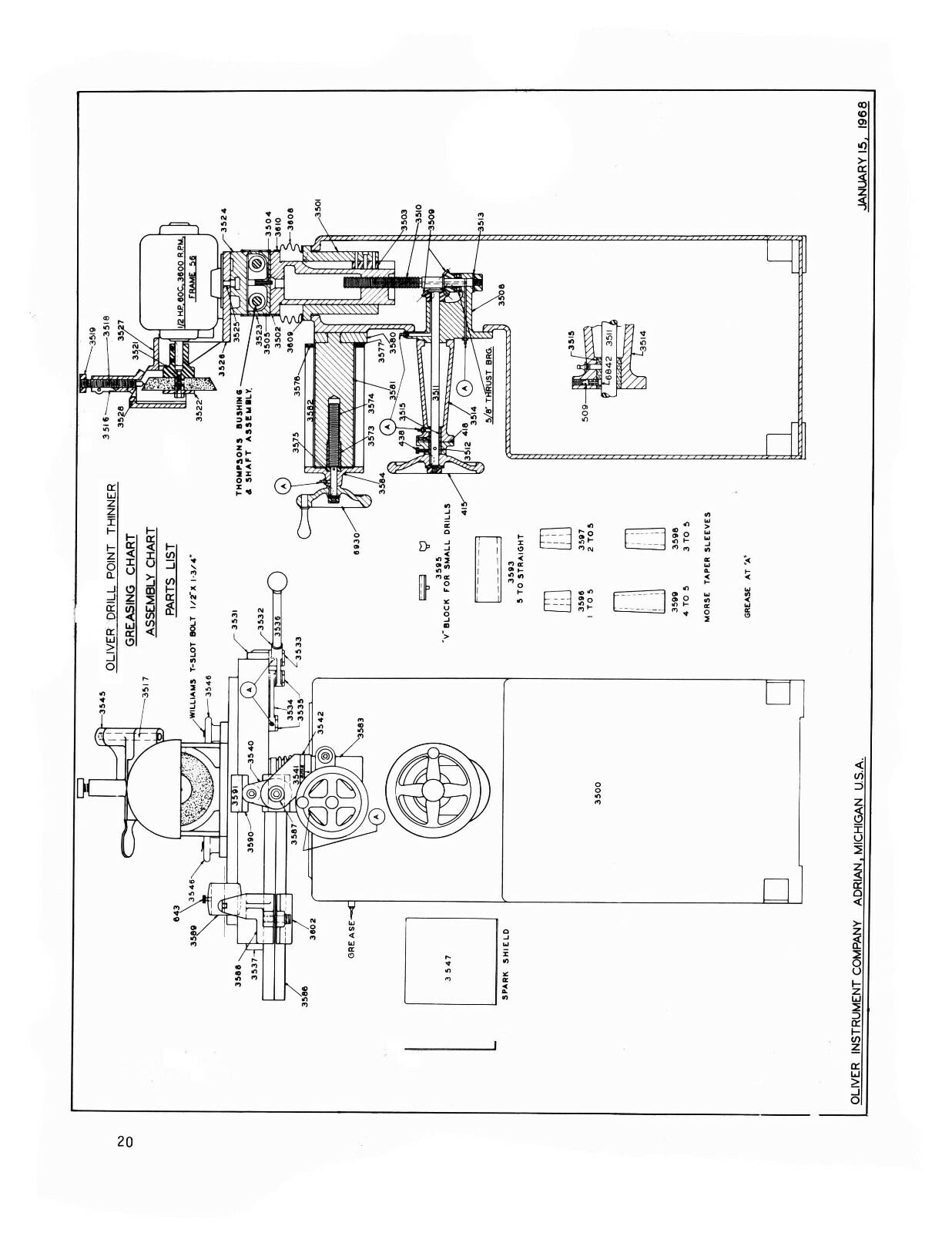 Oliver Later Model Drill Point Thinner Operating & Parts List Manual #1870