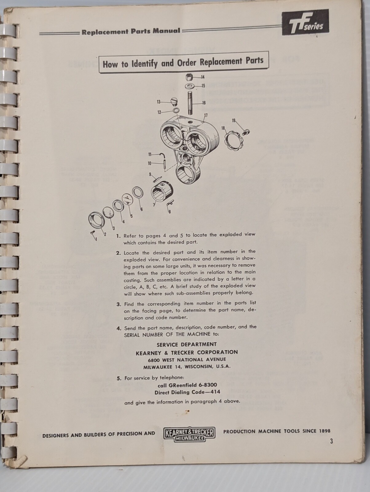 Keaney & Trecker Milwaukee 430TF-20 – 650TF-20 Milling Machines Parts Manual