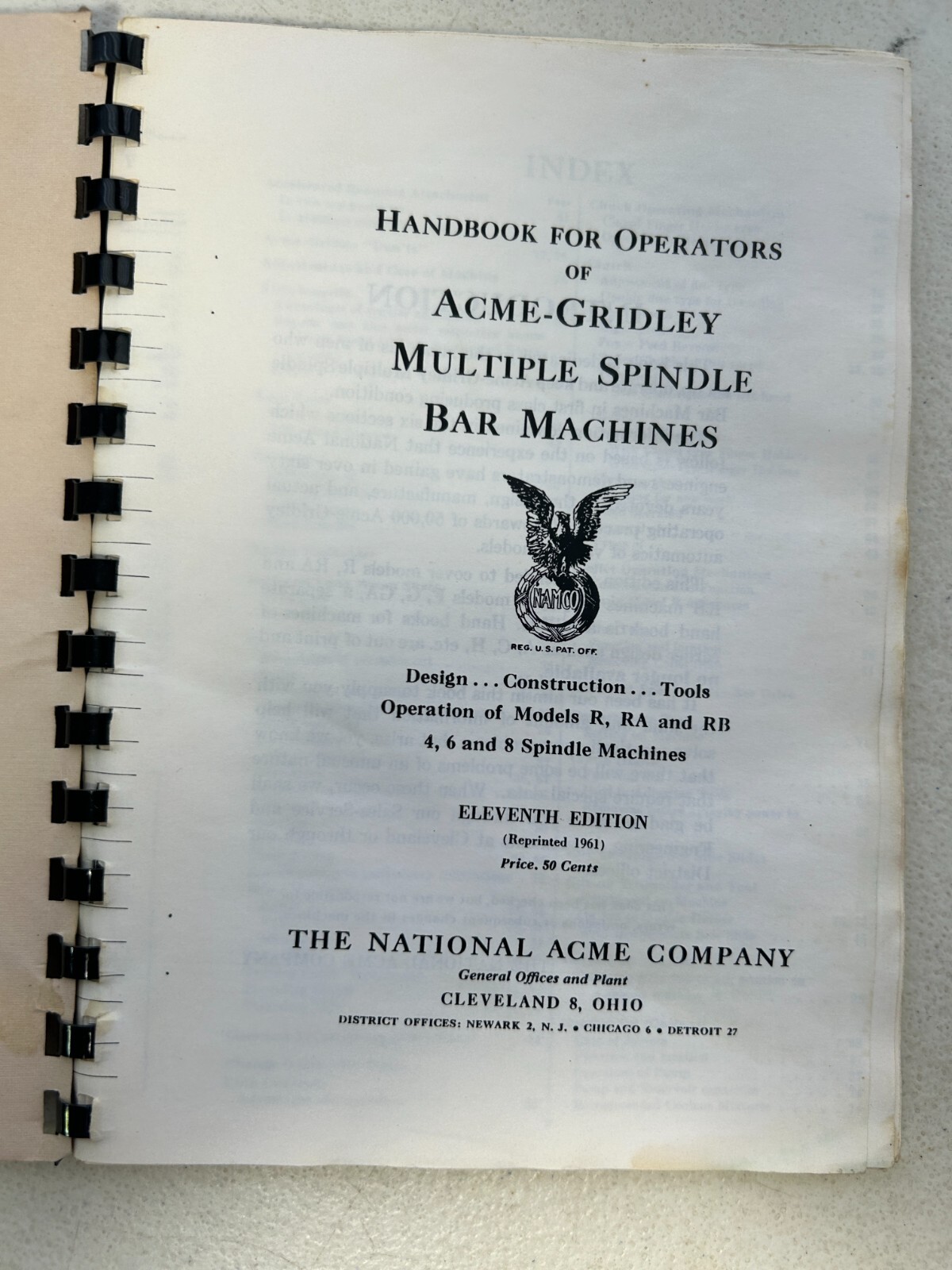Vintage 1961 Acme-Gridley Multiple Spindle Bar Machines Handbook for Operators