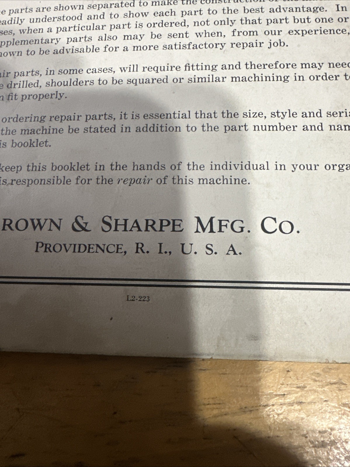 Brown&sharpe Repair Parts No.2 No.2B Surface, Grinding Machine