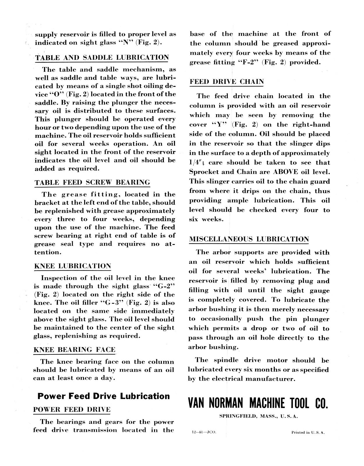 Van Norman 2L Milling Machine Install, Operation & Maintenance Manual #493