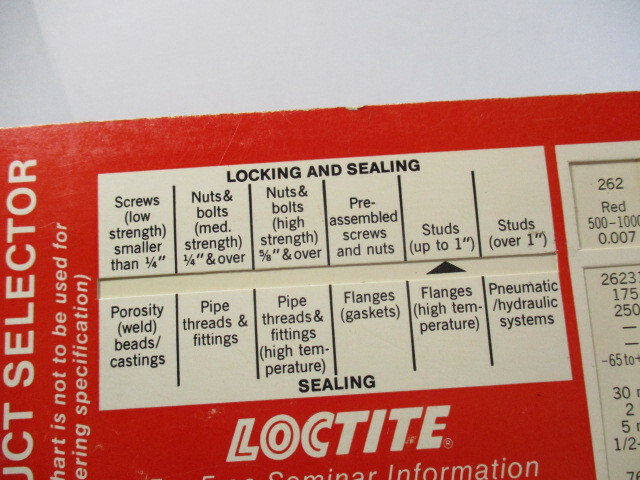 Vintage LOCTITE Product Selector Calculator, Slide Rule, 290, 277, 262, EC