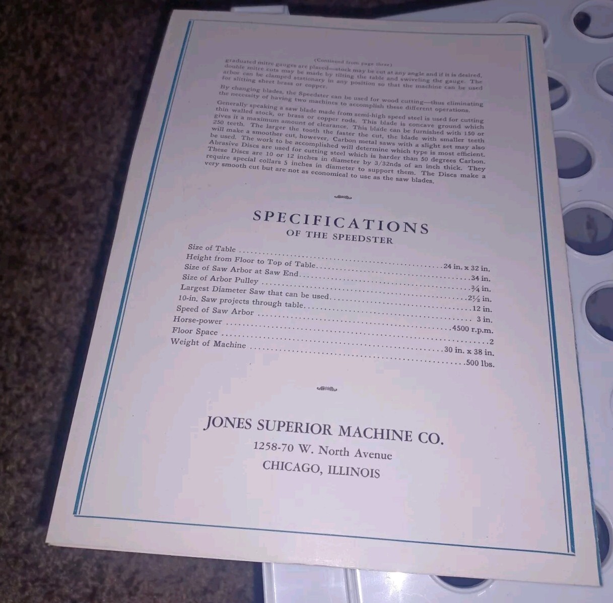 Old JONES SUPERIOR MACHINE COMPANY SPEEDSTER METAL CUTTING MACHINE SALES CATALOG