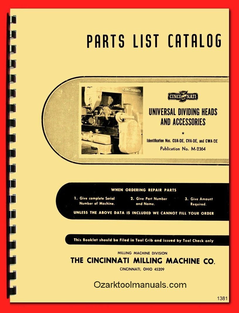 Cincinnati 10″-12″-14″ CUA, CVA, CWA Universal Dividing Heads Parts Manual 1381
