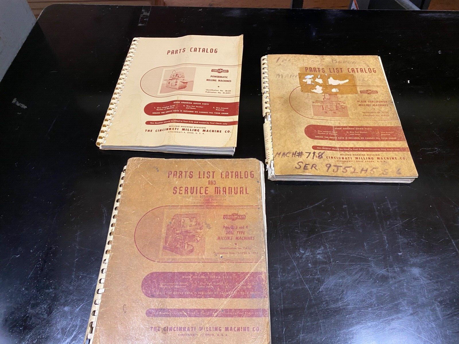 Lot of 3 Parts and Service Catalogs for Cincinnati Milling Machines.