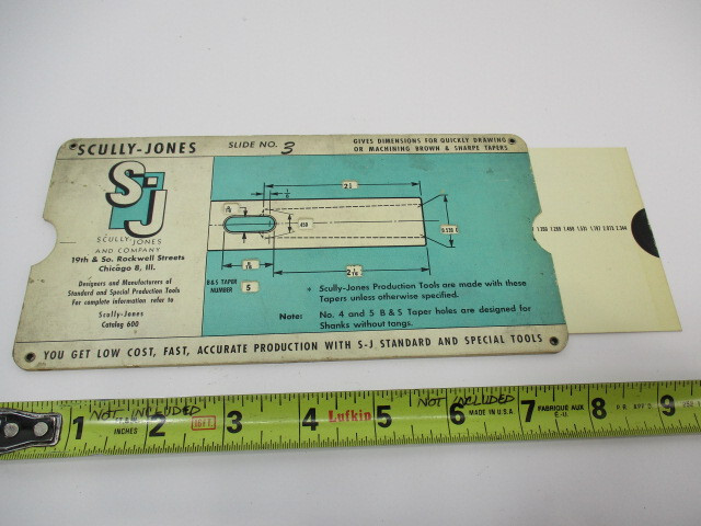 SCULLY – JONES B&S, Brown & Sharpe Taper Selector Slide Calculator # 3, VGC