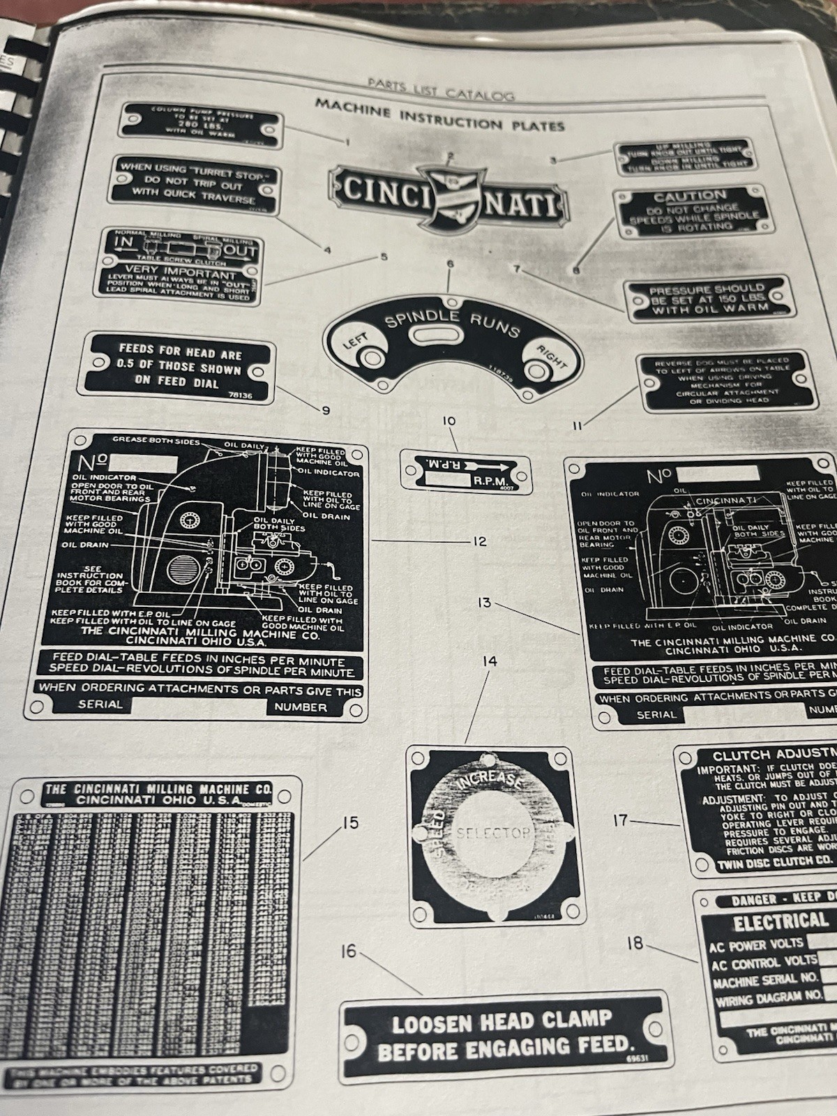 Cincinnati Service Manual and Parts List Catalog Milling Machine High Power/Dual