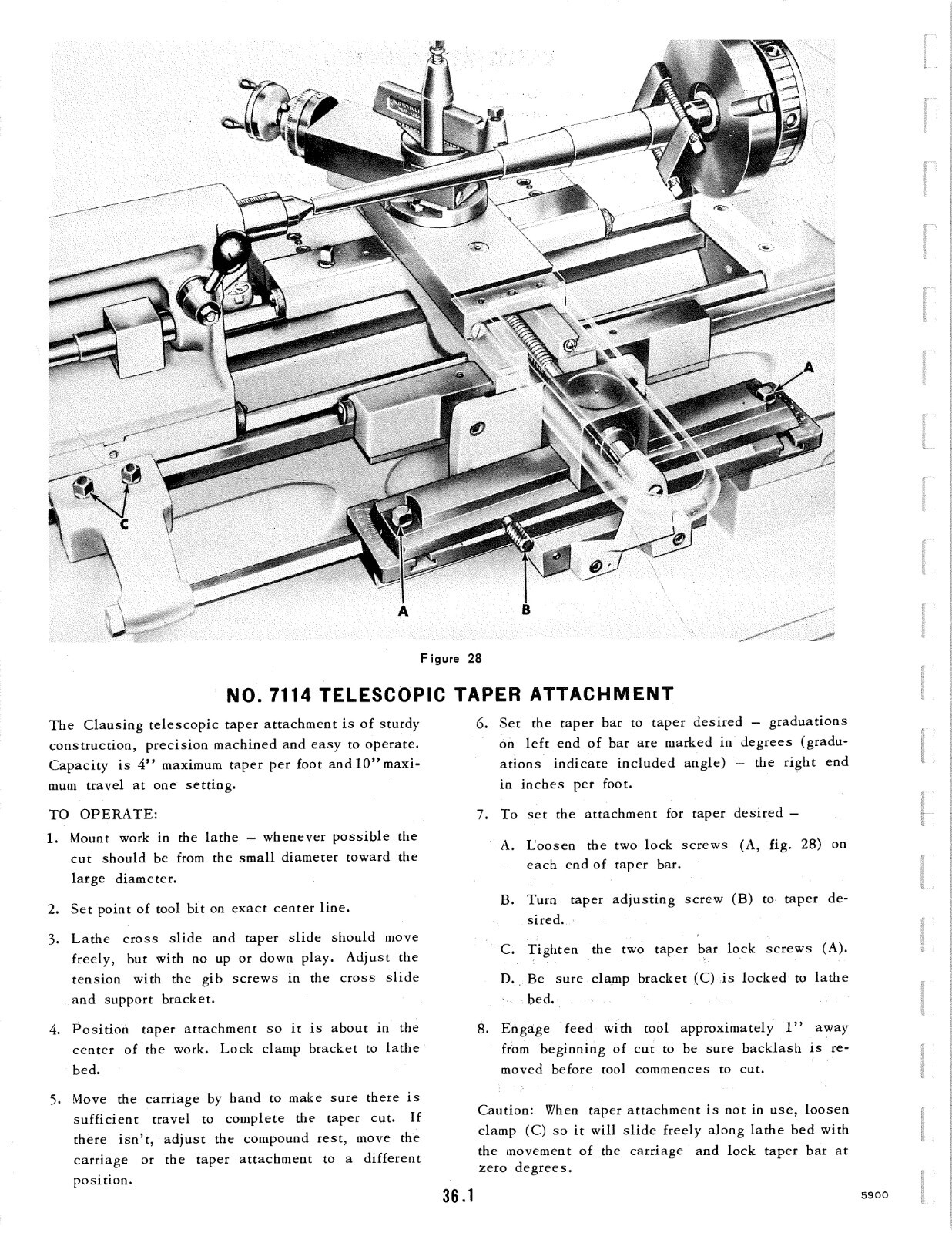 1963 Operator instruction Maint Manual Clausing 12″ inch Lathe 5900 Series