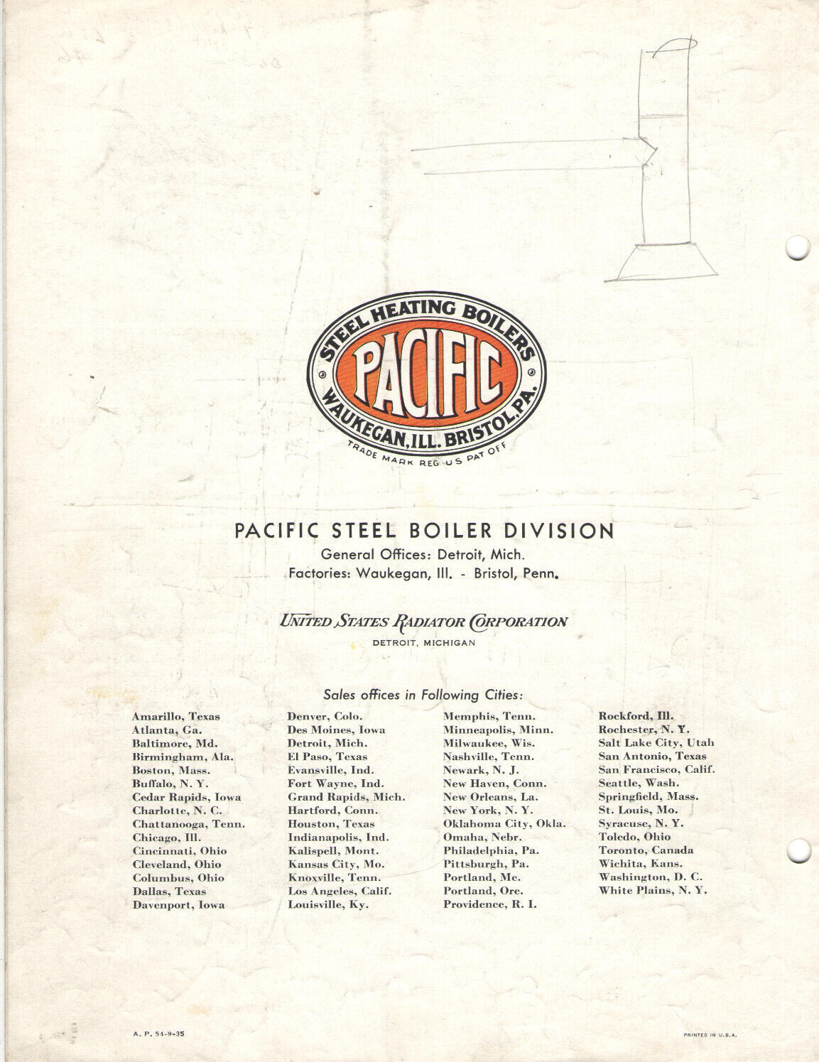 VINTAGE 1930 PACIFIC STEEL BOILER BROCHURE! THE LOW WATER LINE SERIES/PICS/SPECS