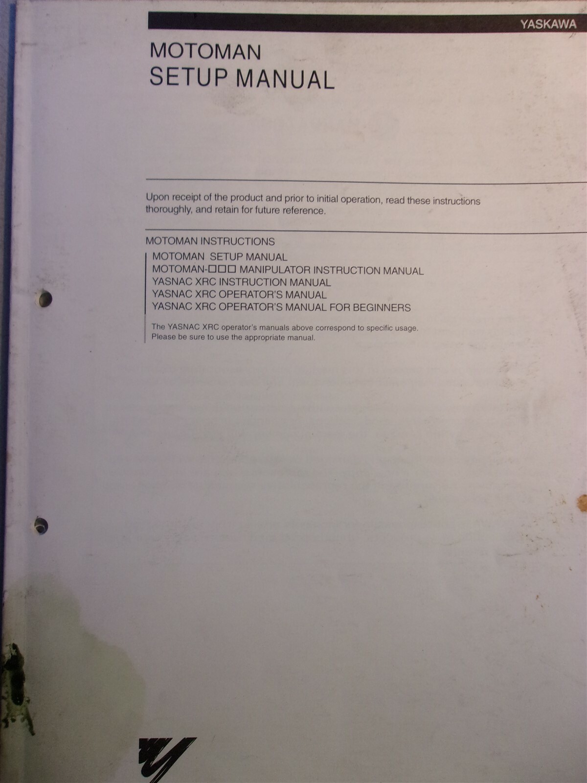 Yaskawa Motoman Setup Manual RE-TA-A503 *FREE SHIPPING*