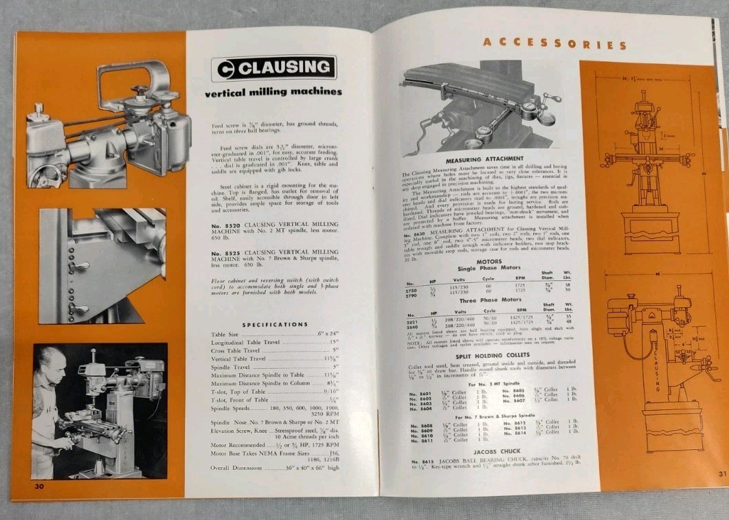 Clausing Lathe Press Drilling Machine Parts Catalog Brochure Vtg Kalamazoo MI
