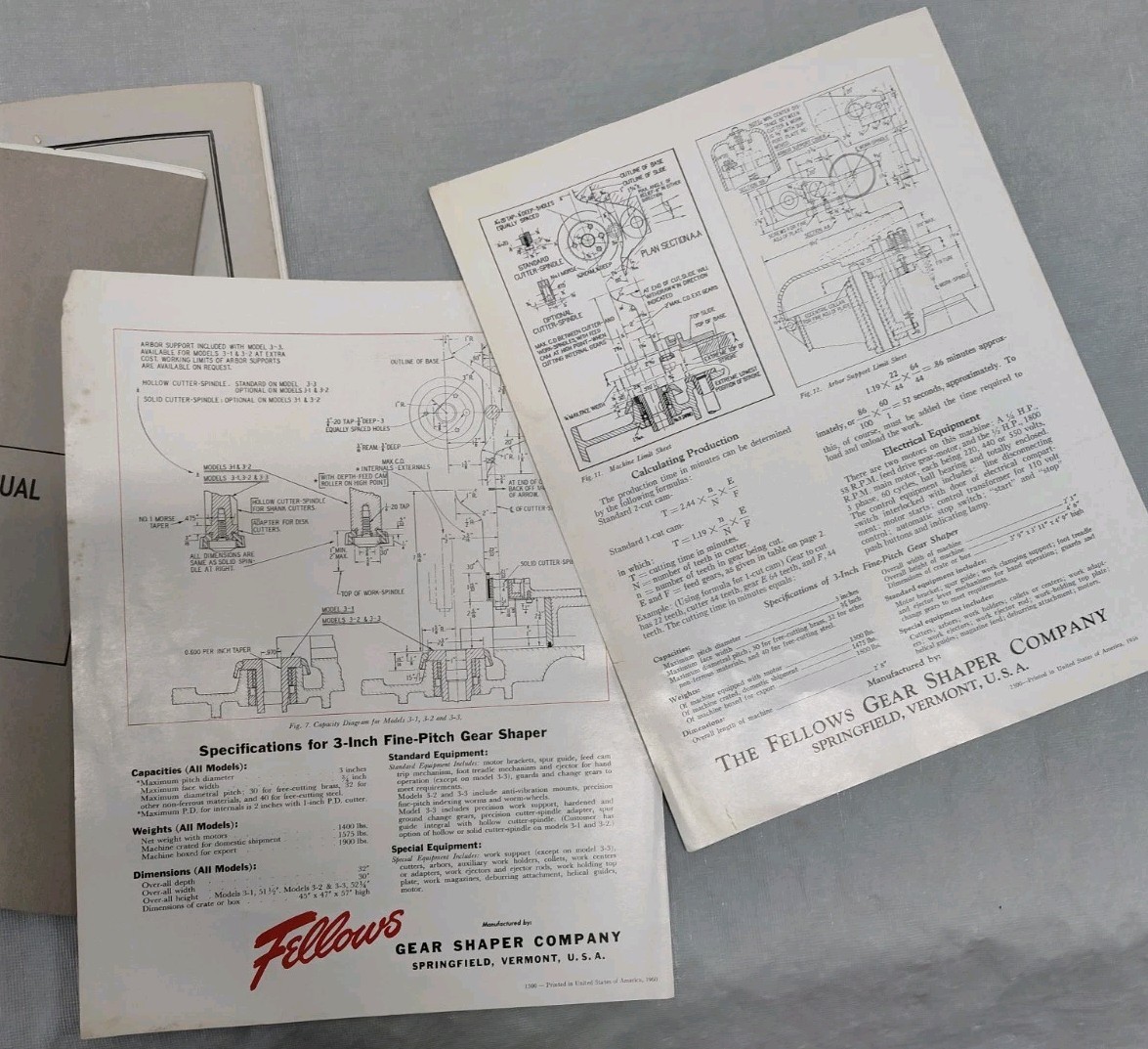 Fellows 3 Inch Fine Pitch Gear Shaper Manual & Parts List Brochure Machining Vtg