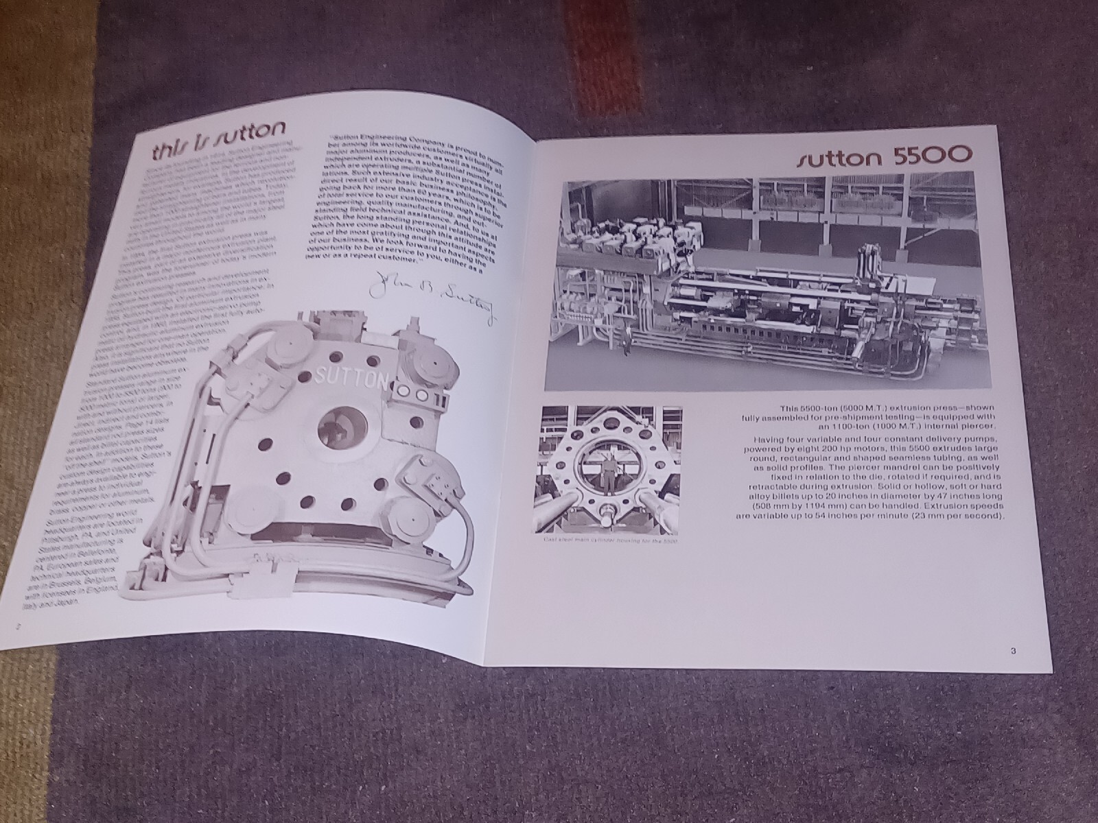 SUTTON ENGINEERING COMPANY PITTSBURGH Extrusion Press Equipment CATALOG BOOKLET