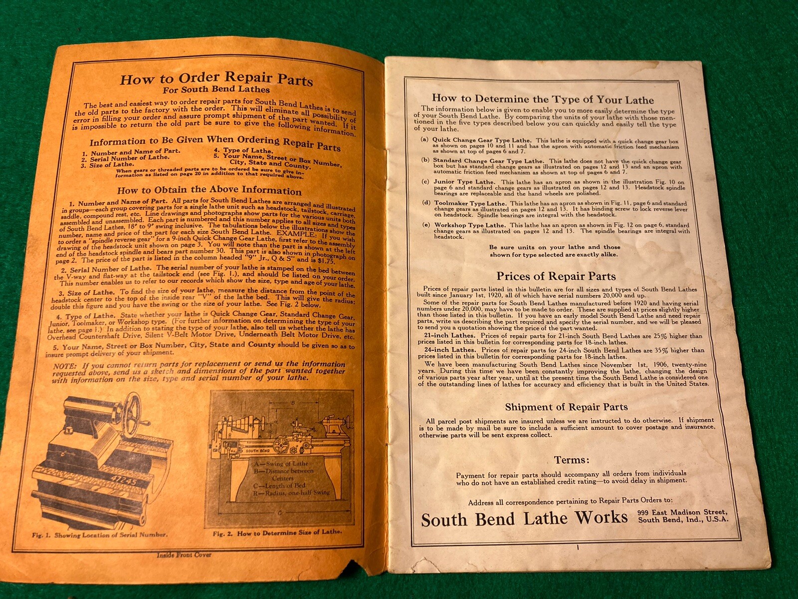 1935 South Bend No. 19-B Lathe Price List of Repair Parts Manual