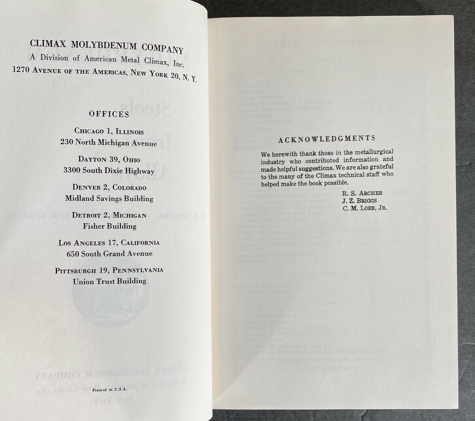MOLYBDENUM Steels/Irons/Alloys (1948, 1968 Printing, HC, American Metal Climax)