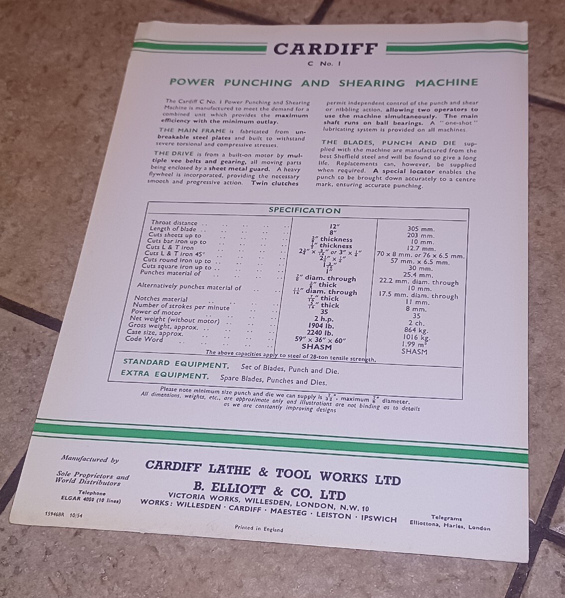 Cardiff C No 1 Power Punching Shearing Machines SALES FLYER CLT LATHE TOOL WORKS
