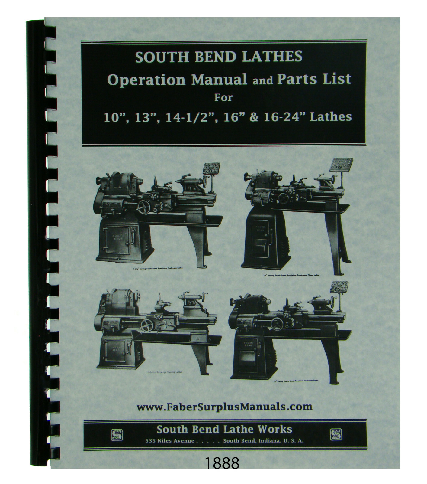 Southbend 10″, 13″, 14-1/2″ 16″ & 16-24″ Lathe Operation & Parts Manual #1888