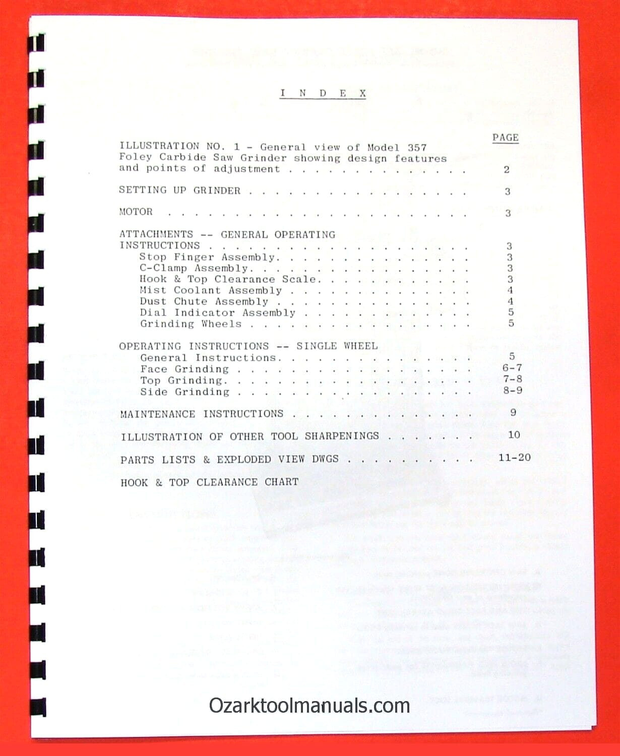 FOLEY 357 Carbide Saw Grinder Sharpener Owner Operator’s & Parts Manual 0310