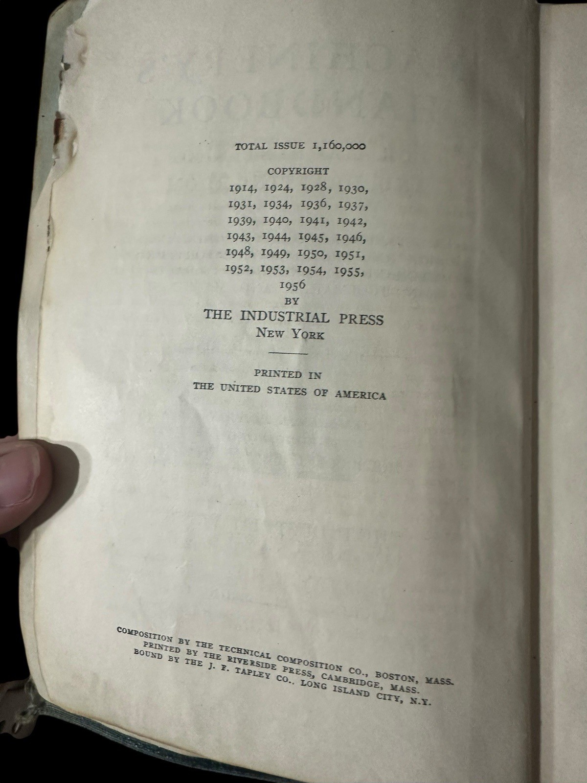 Vintage Machinery’s Handbook 15th Edition 1957 THUMBED