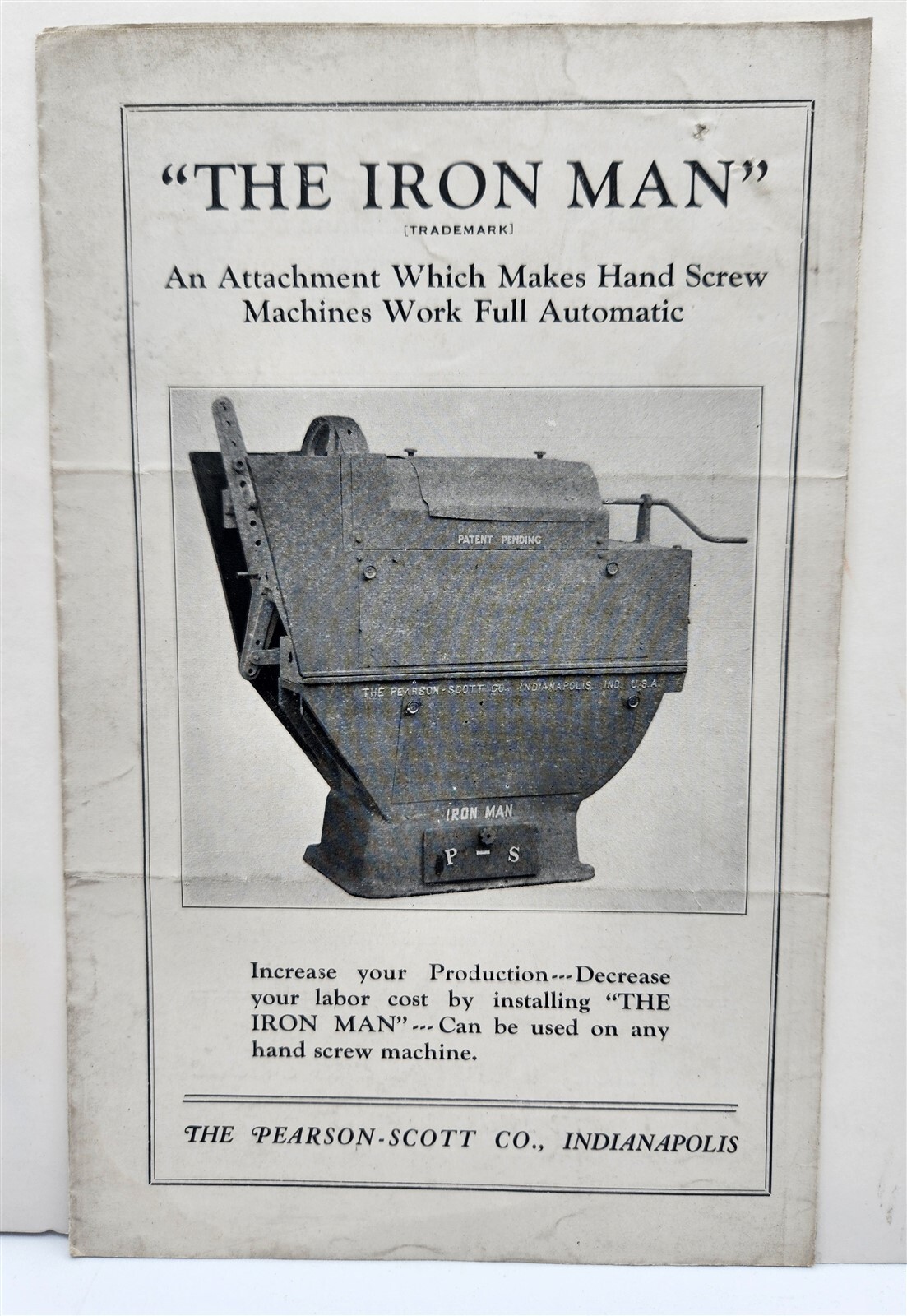 1930’s Pearson Scott Co. Iron Man Hand Screw Machine Advertising Brochure